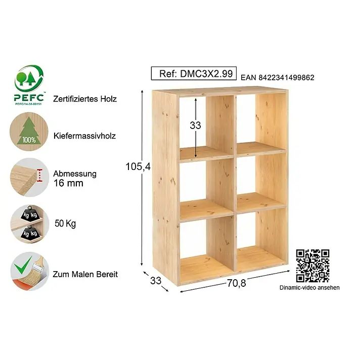 Astigarraga Dinamic Holzregal - L x B x H: 33 x 70,8 x 105,4 cm, Holz - Rechte Seitenansicht