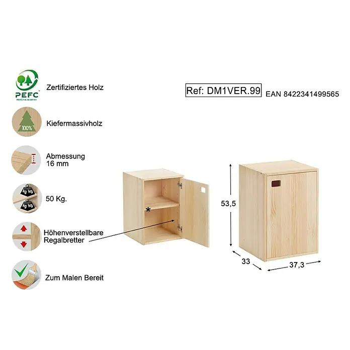 Astigarraga Dinamic Schrank - L x B x H: 33 x 37,3 x 53,5 cm, Kiefernholz - Rechte Seitenansicht
