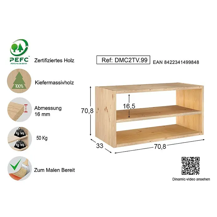 Astigarraga Dinamic Holzregal - L x B x H: 33 x 70,8 x 36,2 cm, Holz - Rechte Seitenansicht