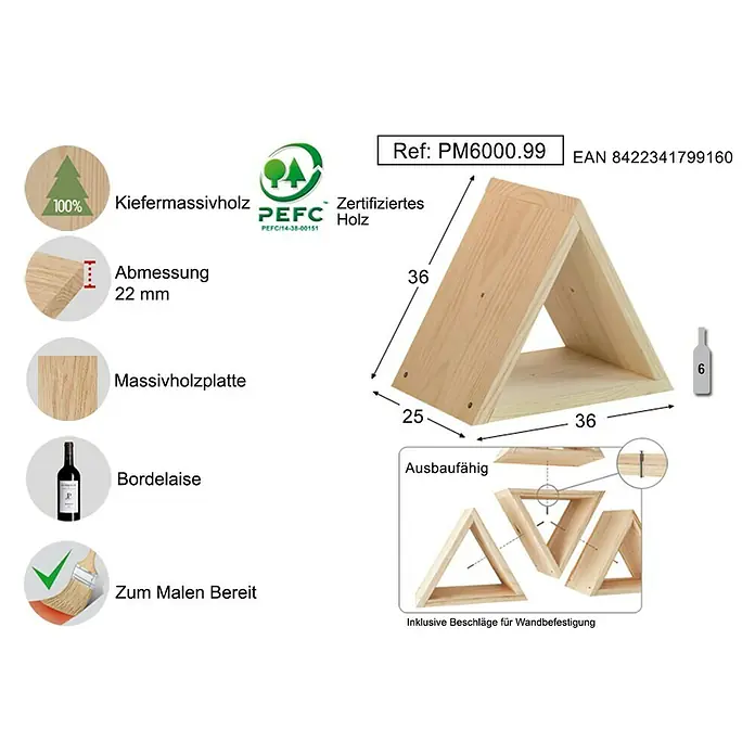 Astigarraga Wandregal - L x B x H: 25 x 36 x 36 cm, Holz - Rechte Seitenansicht