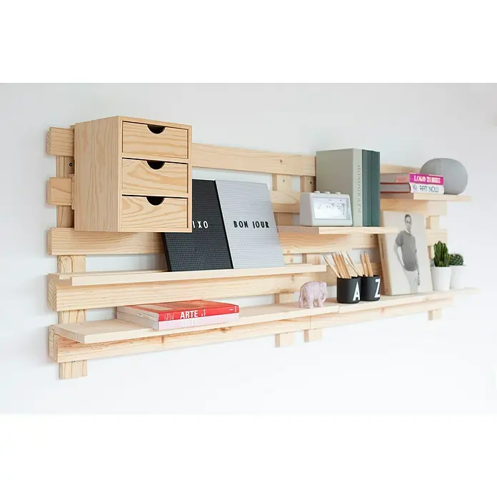 Astigarraga Tetris Wandregal - L x B x H: 90 x 17 x 9,5 cm, Kiefernholz - Rechte Seitenansicht