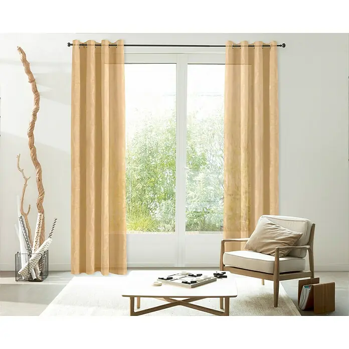 Cortina con ollaos Coupe - 140 x 250 cm, 100% poliéster, Mostaza