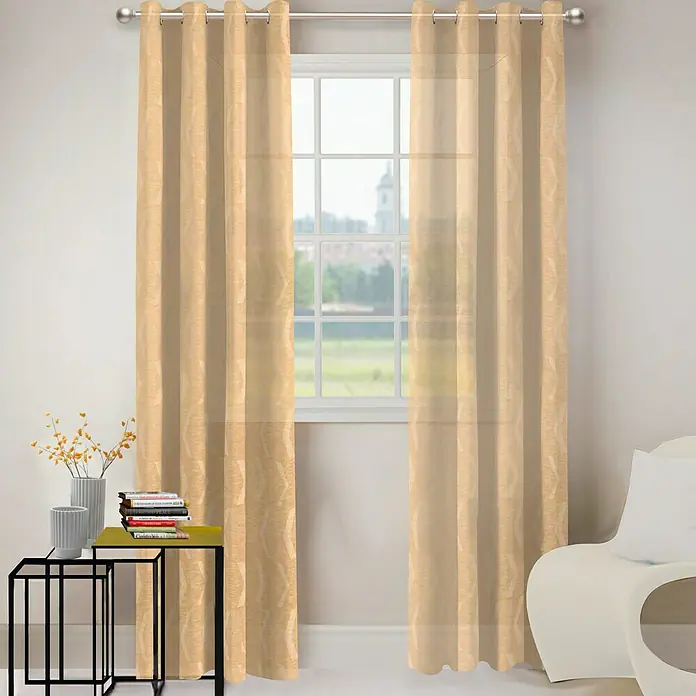 Cortina con ollaos Coupe - 140 x 250 cm, 100% poliéster, Mostaza