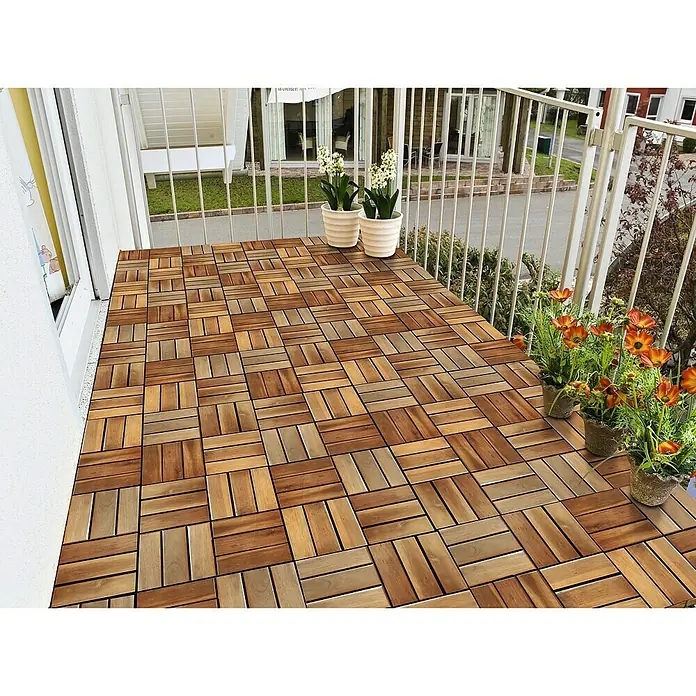 Loseta de madera con sistema click - Acacia, 30 x 30 cm, Paquete de 5, Marrón