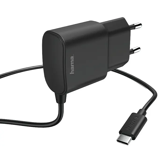 Hama Ladegerät - Eingangsspannung: 100 - 240 V, Schwarz, 1 m, USB C-Stecker - Vorderansicht