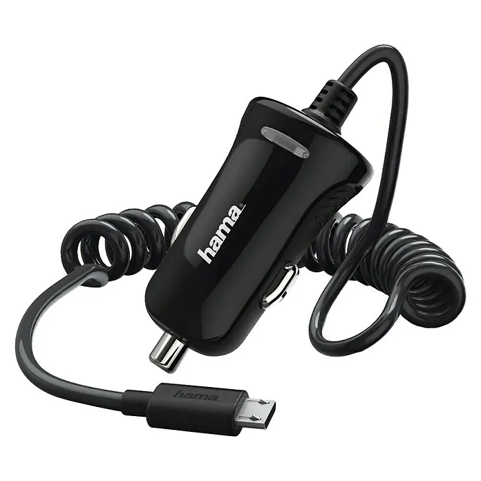 Hama USB punjač za automobil Micro-USB - Crne boje, 1 m, Utikač USB Micro - Pogled sprijeda