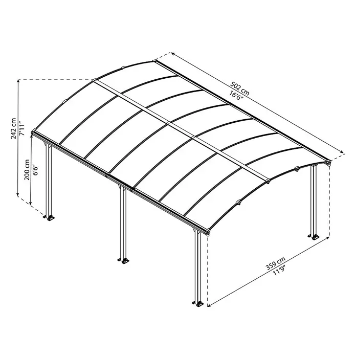 Palram – Canopia Carport Arcadia 5000 - L x B: 502 x 362 cm, Einfahrtshöhe: 1,95 m