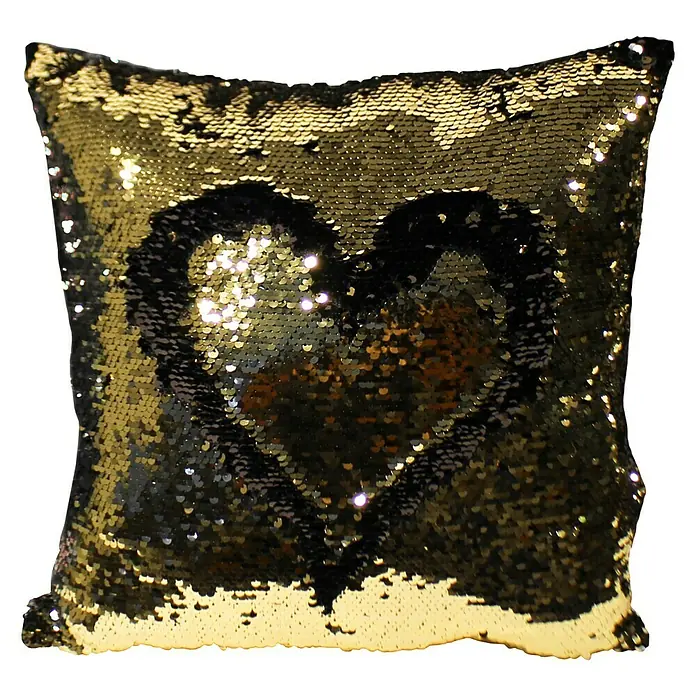 Kissen Pailletten - Schwarz/Gold, 35 x 35 cm, 100 % Polyester - Vorderansicht