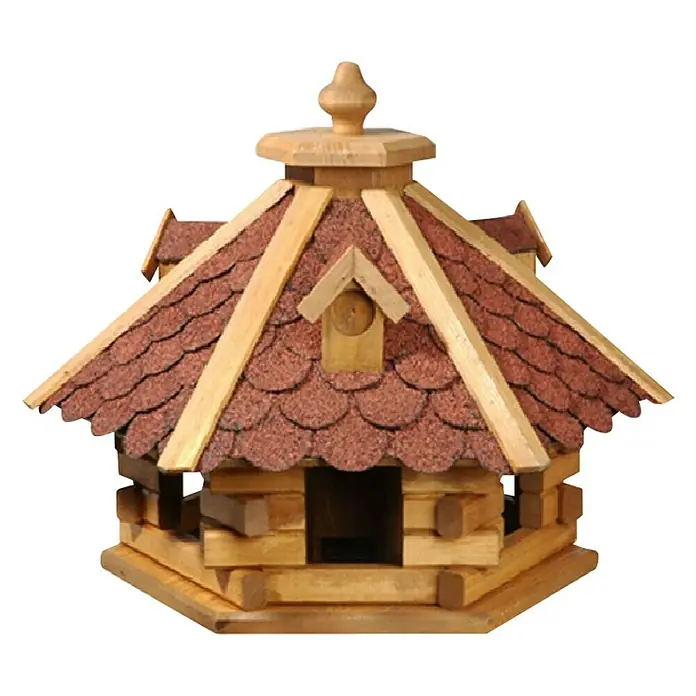 Dobar Vogelfutterhaus Rustikal - 45 x 37 cm, Naturbraun/Rot - Vorderansicht