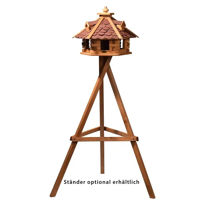 Dobar Vogelfutterhaus Rustikal - 45 x 37 cm, Naturbraun/Rot