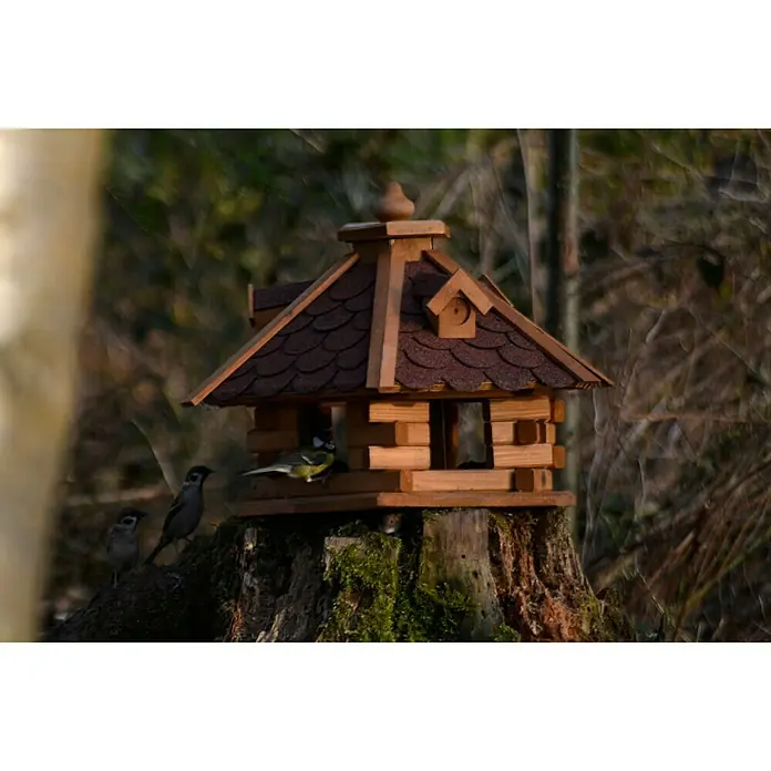 Dobar Vogelfutterhaus Rustikal - 45 x 37 cm, Naturbraun/Rot - Stimmungsaufnahme
