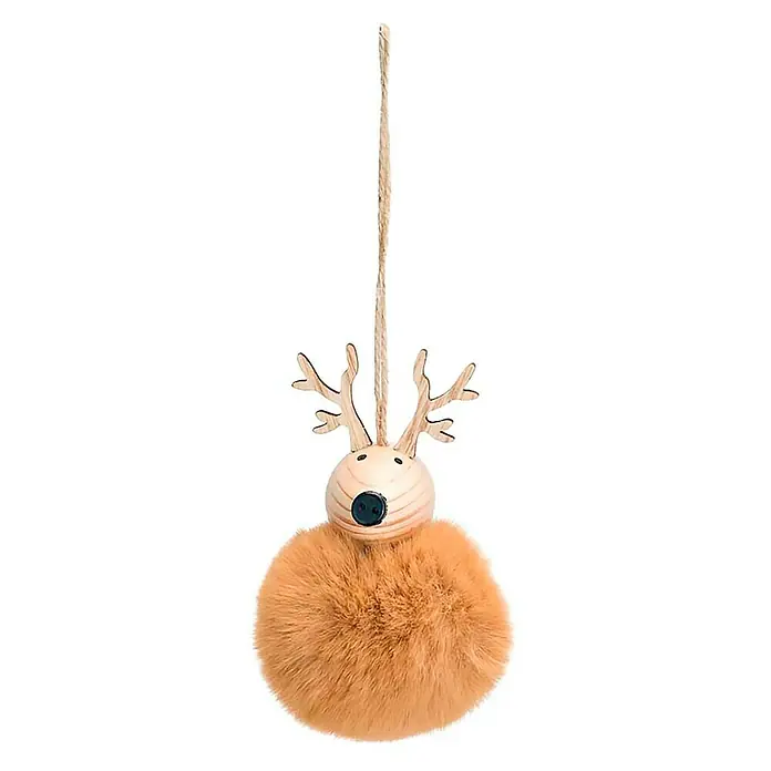 Christbaumschmuck Hirsch mit Fell - Braun, Kunststoff, Rund - Vorderansicht