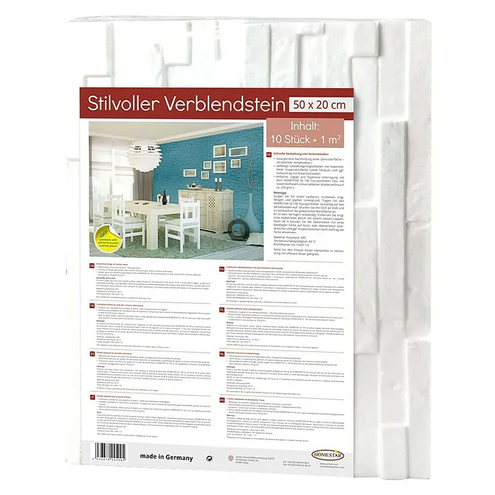 Verblendstein Ambiente - Weiß, 50 x 20 x 2,5 cm, Expandiertes Polystyrol - Vorderansicht
