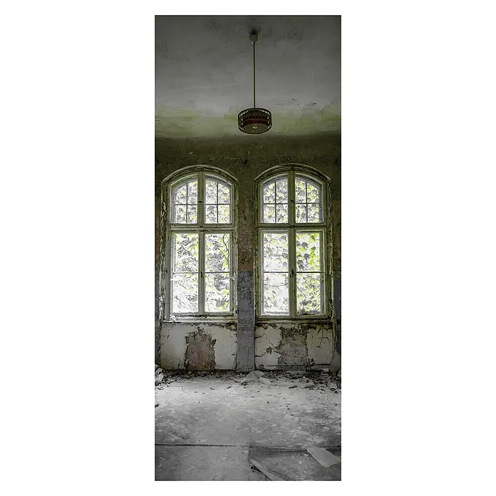 SanDesign Alu-Verbundplatte - 100 x 250 cm, Lost Place Window - Vorderansicht