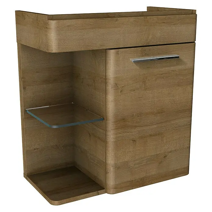 Camargue Faro Mini Waschtischunterschrank - 55 x 29,5 x 55 cm, Bewegungsmelder mit LED-Beleuchtung, Berg Eiche - Linke Seitenansicht