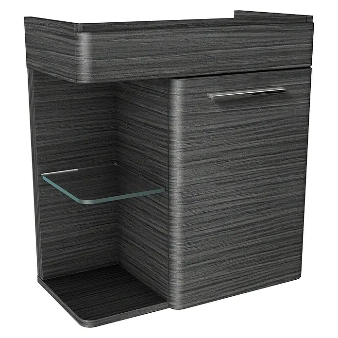 Camargue Faro Mini Waschtischunterschrank - 55 x 29,5 x 55 cm, Bewegungsmelder mit LED-Beleuchtung, Darkoak - Linke Seitenansicht