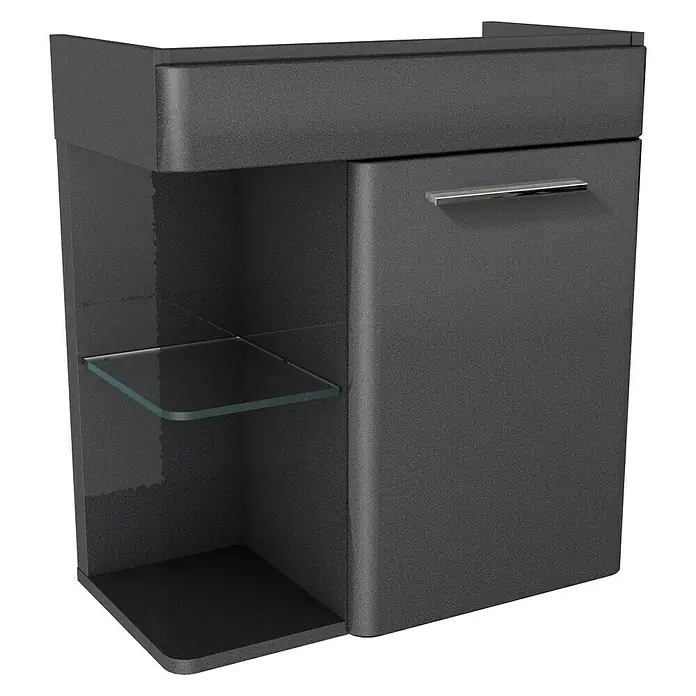 Camargue Faro Mini Waschtischunterschrank - 55 x 29,5 x 55 cm, Bewegungsmelder mit LED-Beleuchtung, Grafit - Linke Seitenansicht