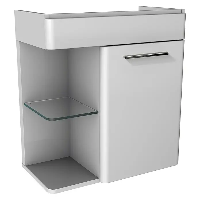 Camargue Faro Mini Waschtischunterschrank - 55 x 29,5 x 55 cm, Bewegungsmelder mit LED-Beleuchtung, Weiß - Linke Seitenansicht
