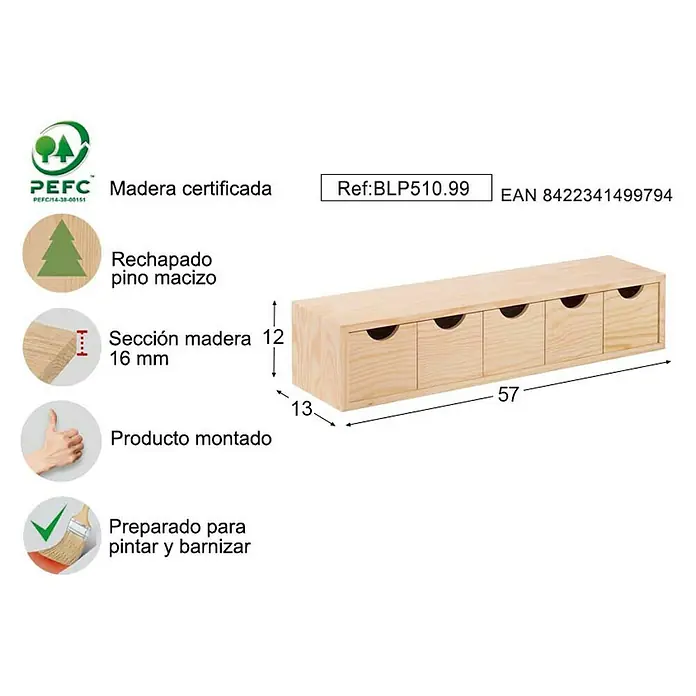 Astigarraga Caja con cajones Minibloc - L x An x Al: 13 x 57 x 12 cm, Número de cajones: 5 ud.
