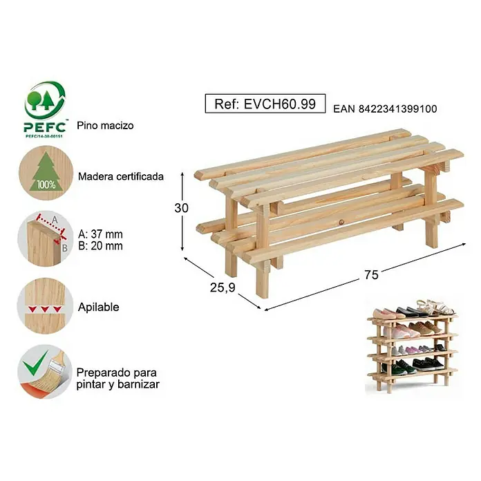 Astigarraga Evolution Zapatero apilable - L x An x Al: 75 x 25,9 x 30 cm, Natural