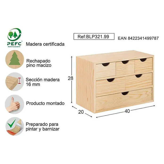 Astigarraga Caja con cajones Minibloc - L x An x Al: 20 x 40 x 28 cm, Número de cajones: 6 ud.