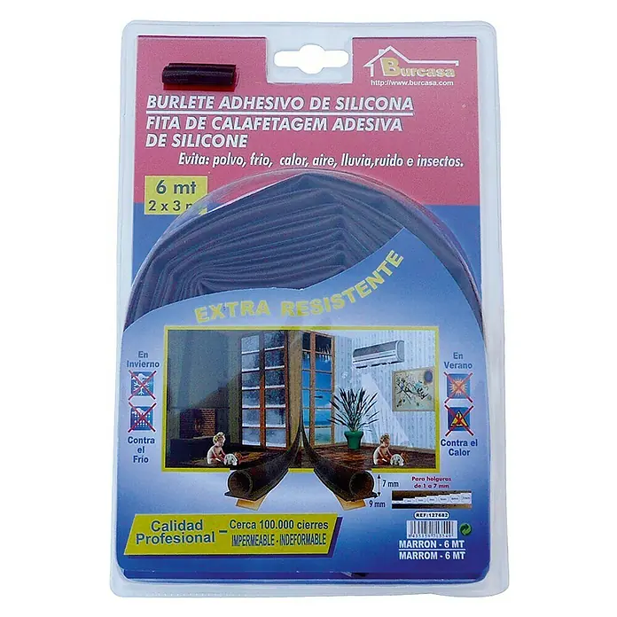 Burlete adhesivo silicona - Marrón, Largo: 6 m, Desajustes de 1 - 7 mm