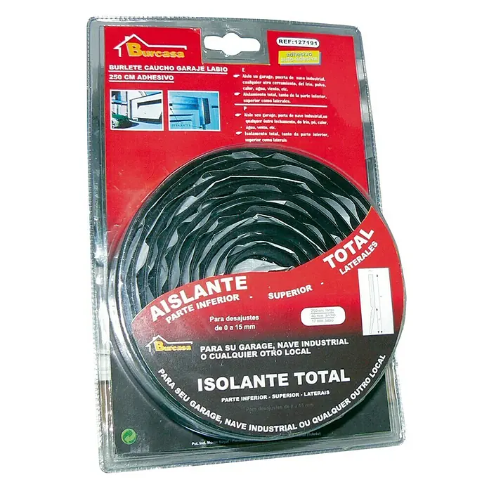 Burlete adhesivo garaje - Negro, Largo: 250 cm, Desajustes de hasta 15 mm de ancho