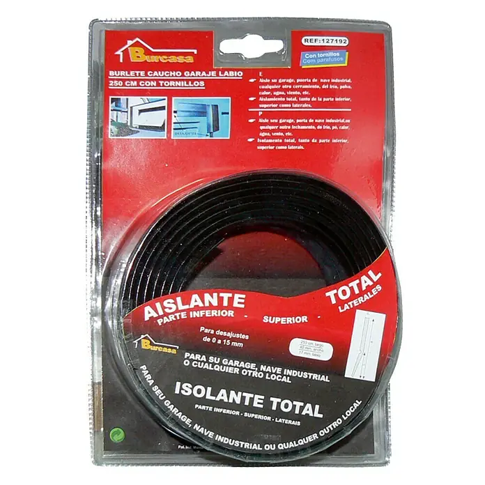 Burlete para puerta garaje tornillo - Negro, Largo: 250 cm, Desajustes de hasta 15 mm de ancho