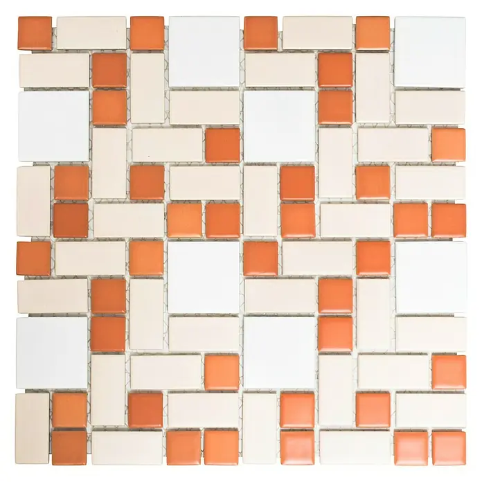 Mozaïektegel Mix BS 119 - 31,5 x 32 cm, Wit/crème/terracotta, Mat - Vooraanzicht