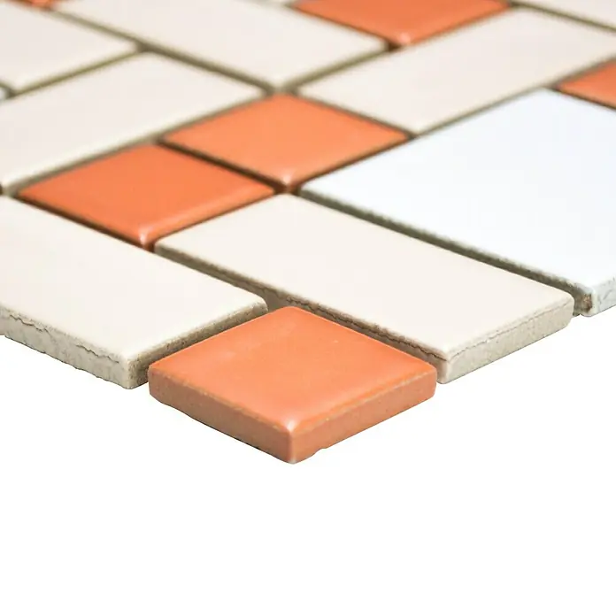 Mozaïektegel Mix BS 119 - 31,5 x 32 cm, Wit/crème/terracotta, Mat - Close-up