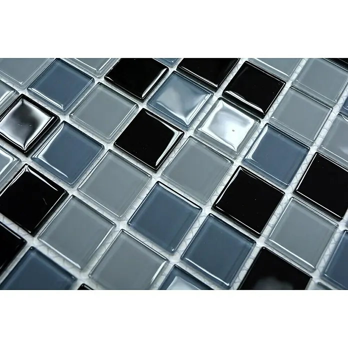 Mosaikfliese Quadrat Crystal CM 4999 - 32,7 x 30,2 cm, Grau, Glänzend - Detailaufnahme