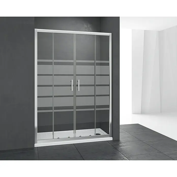 Mampara de ducha frontal Chloe 2P - An x Al: 140 x 195 cm, Vidrio serigrafiado, 5 mm, Cromo