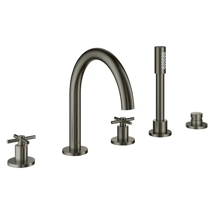 Grohe Atrio Wannenrandarmatur - Kreuzgriff, Hard Graphite, Matt - Linke Seitenansicht