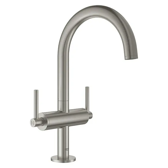 Grohe Atrio Waschtischarmatur L-Size - Hebelgriff, Supersteel, Matt - Rechte Seitenansicht
