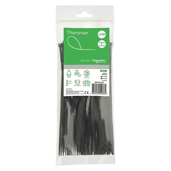 Schneider Electric Kabelbinder - Schwarz, 200 x 3,6 mm, 100 Stk. - Vorderansicht