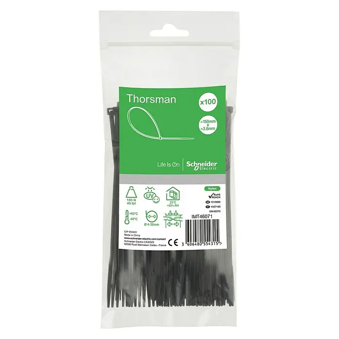 Schneider Electric Kabelbinder - Schwarz, 150 x 3,6 mm, 100 Stk. - Vorderansicht