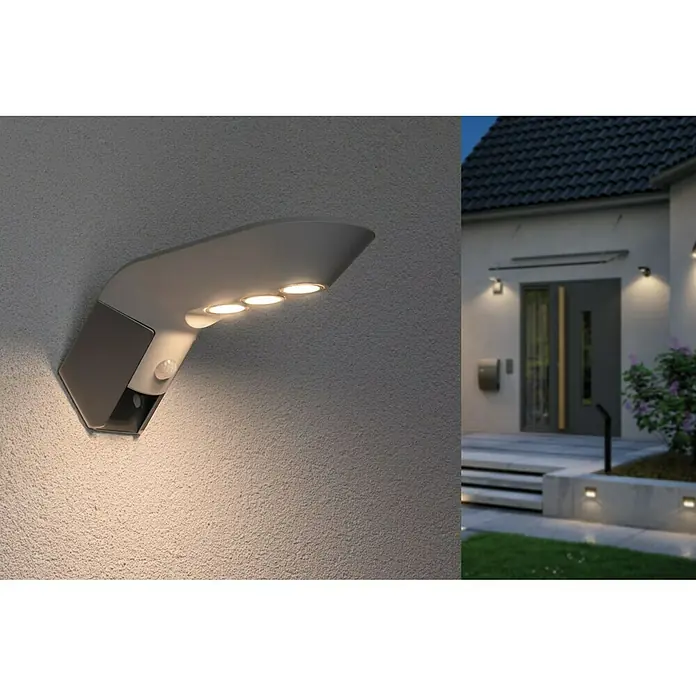 Paulmann Soley LED-Solar-Außenwandleuchte - Bewegungsmelder, 1,2 W, Metall, Warmweiß, Weiß - Stimmungsaufnahme