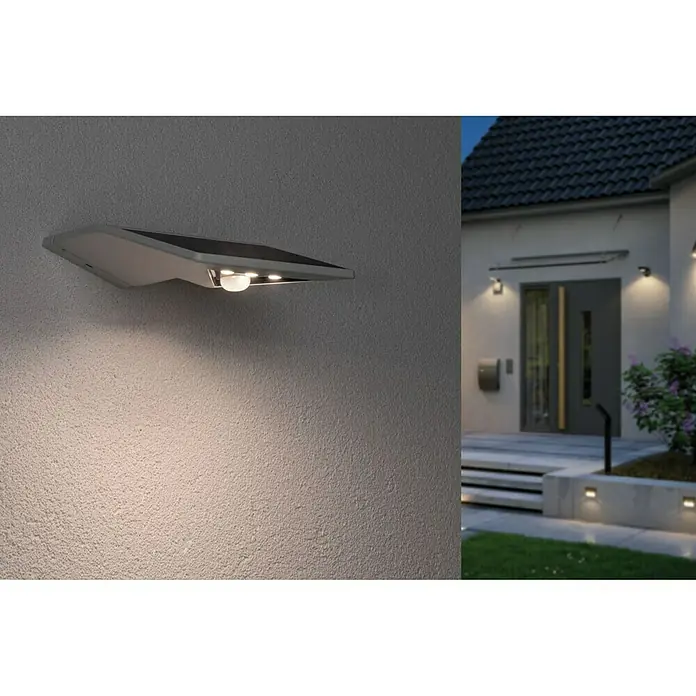 Paulmann Yoko LED-Solar-Außenwandleuchte - Bewegungsmelder, 1,2 W, Kunststoff, Warmweiß, Weiß - Stimmungsaufnahme