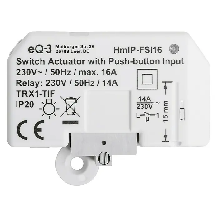 Homematic IP Funkschalter HmIP-FSI16 - Unterputz, 230 V/50 Hz, 16 A, 3.220 W - Vorderansicht