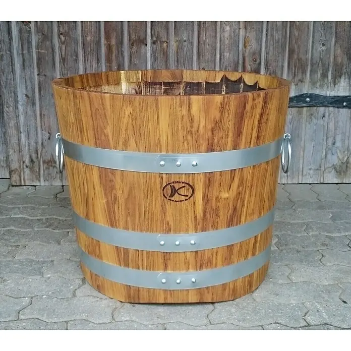 Pflanzgefäß - Ø x H: 40 x 35 cm, Akazienholz, Beschläge und Griffe verzinkt