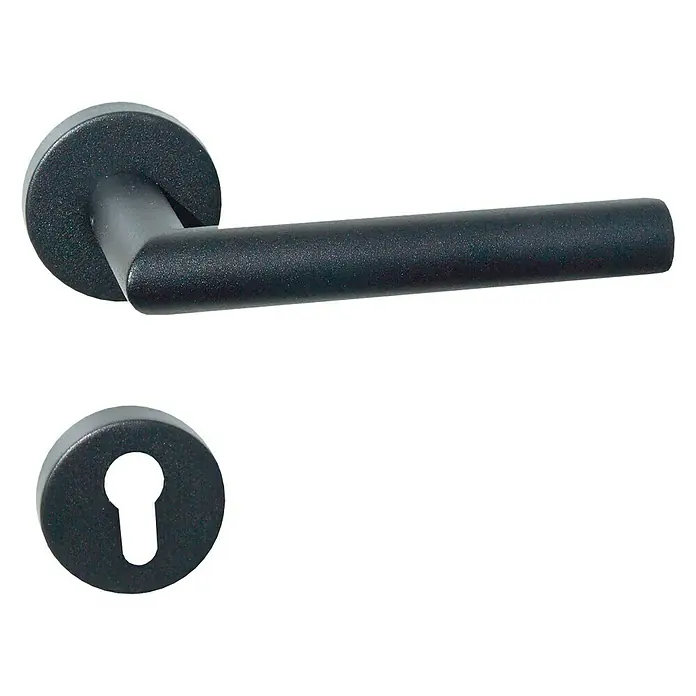 Lienbacher Zimmertürgarnitur Black Line Soft - Profilzylinder PZ, Edelstahl, Form Drücker: Gerade, Schwarz