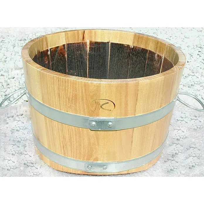 Pflanzgefäß - Ø x H: 40 x 35 cm, Akazienholz, Beschläge und Griffe verzinkt