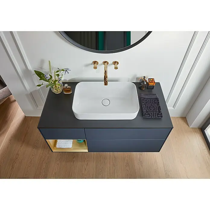 Villeroy & Boch Finion Aufsatzwaschbecken - 60 x 35 cm, Mit schmutzabweisender Glasur, Hahnloch: Ohne, Ohne Überlauf, Weiß - Stimmungsaufnahme