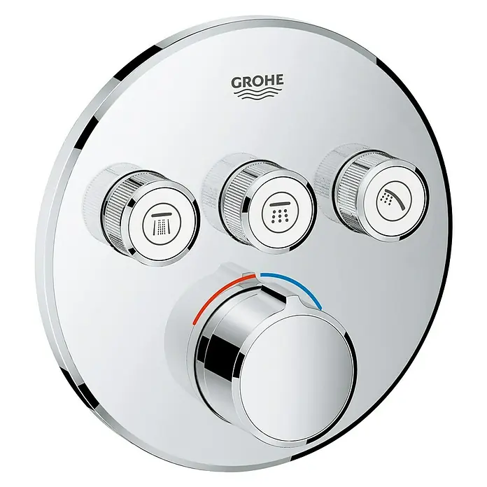 Grohe SmartControl UP-Brausearmatur - Mit 3 Absperrventilen, Rund, Chrom, Glänzend - Vorderansicht