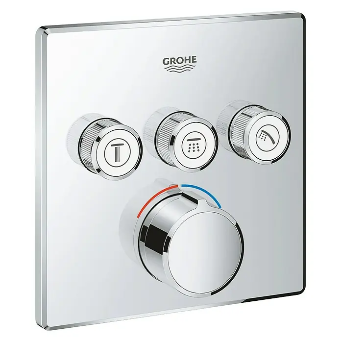 Grohe SmartControl UP-Brausearmatur - Mit 3 Absperrventilen, Eckig, Chrom, Glänzend - Vorderansicht