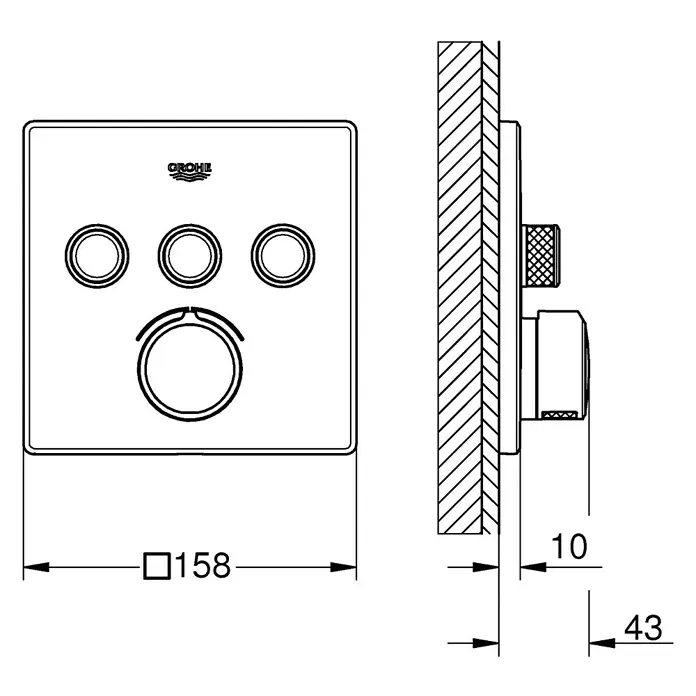 Grohe SmartControl UP-Brausearmatur - Mit 3 Absperrventilen, Eckig, Chrom, Glänzend