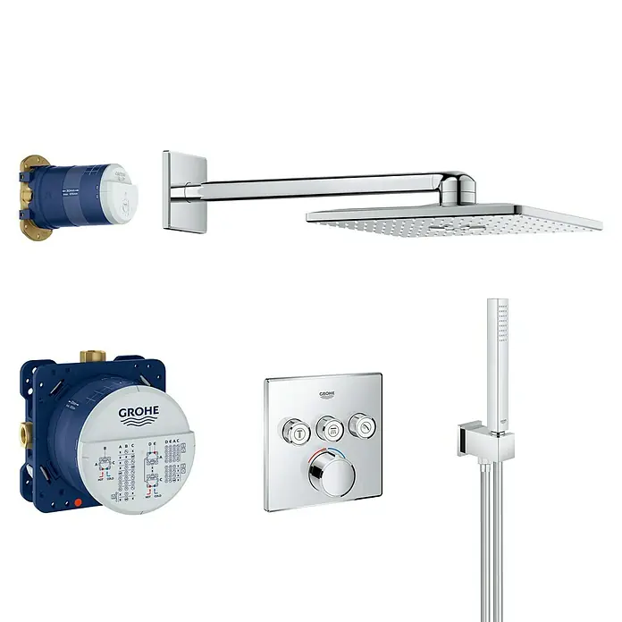 Grohe SmartControl Überkopfbrausen-Set - Chrom, Eckig, Metall, Anzahl Funktionen: 2 - Vorderansicht