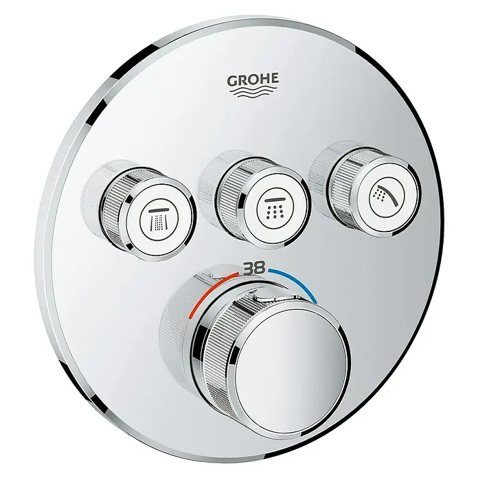 Grohe Grohtherm SmartControl UP-Thermostatarmatur - Mit 3 Absperrventilen, Rund, Chrom, Glänzend - Vorderansicht