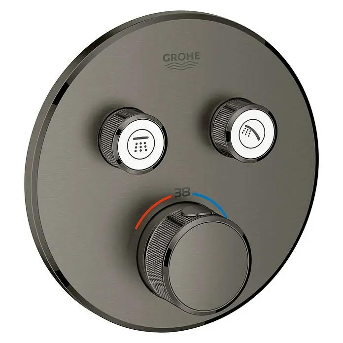 Grohe Grohtherm SmartControl UP-Thermostatarmatur - Mit 2 Absperrventilen, Rund, Hard Graphite, Matt - Vorderansicht