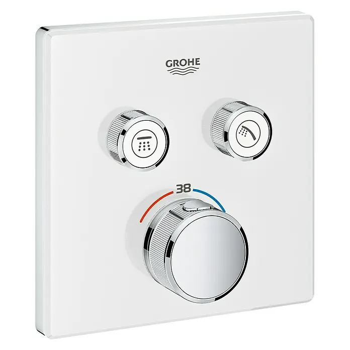 Grohe Grohtherm SmartControl UP-Thermostatarmatur - Mit 2 Absperrventilen, Eckig, Moon White, Glänzend - Vorderansicht
